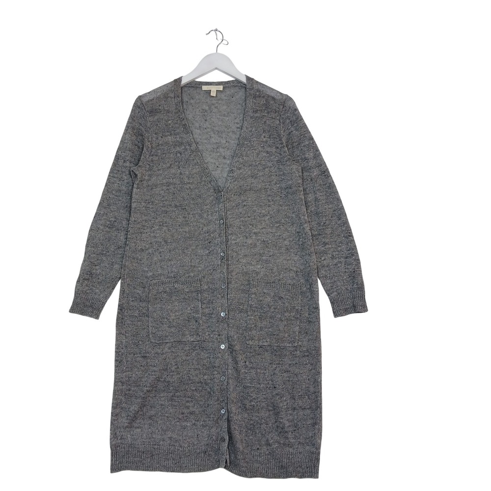 Eileen Fisher Grey Organic Linen Long Cardigan Sweater Duster Small S/P